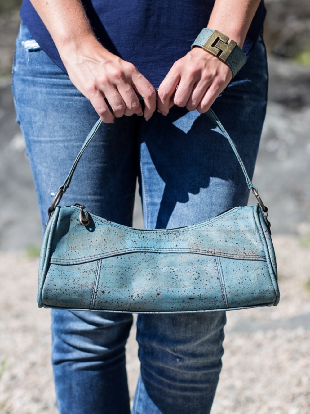 Cork Couture | Authentic Portuguese Cork Shoulder Bag | Teal | Vegan. NWT